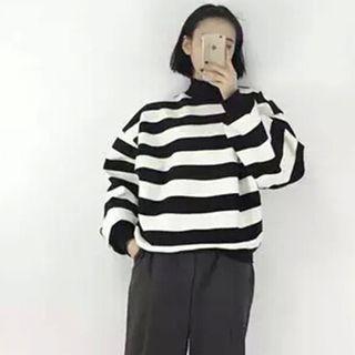 Striped High Neck Sweatshirt
