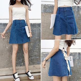 Tie-back A-line Denim Skirt