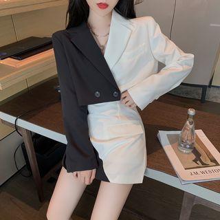 Two-tone Cropped Blazer / A-line Skirt