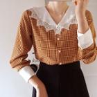 Crochet-collar Check Blouse