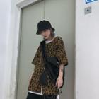 Leopard Print Elbow-sleeve Shirt Leopard - One Size