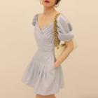 Puff-sleeve V-neck Wide-leg Playsuit