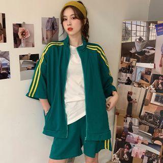 Set: Striped-side Zip Jacket + Shorts