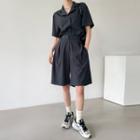 Set: Short-sleeve Shirt + Pintuck-front Shorts