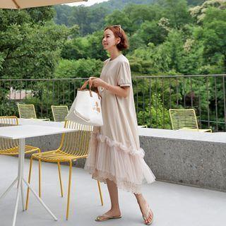 Tulle-hem Long Pullover Dress