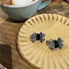 Plaid Bow Stud Earring 1 Pair - Silver Stud - Gingham - Black & White - One Size