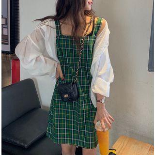 Plaid Wide-strap Mini Dress / Hooded Light Jacket
