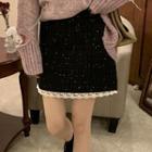 Lace Trim Tweed Mini A-line Skirt