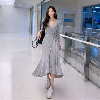 Padded-shoulder Wrap Dress
