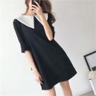 Contrast-wide Collar Shift Dress