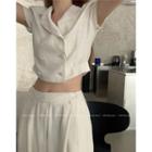 Short-sleeve Cropped Blouse / High-waist Wide-leg Pants