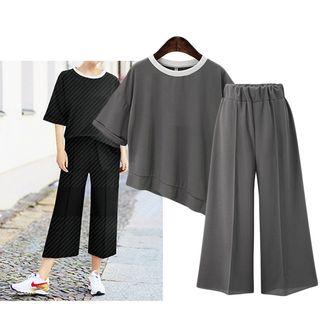 Set: Asymmetric Short-sleeve T-shirt + Wide Leg Pants