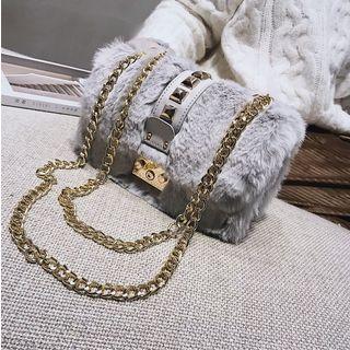 Chain Strap Studded Furry Shoulder Bag