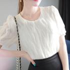 Puff-sleeve Ruffle-trim Tulle Top