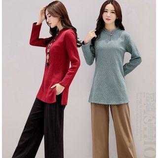 Side Slit Long-sleeve Cheongsam Top