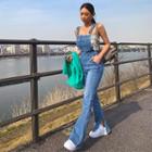 Slit-side Boot-cut Suspender Jeans