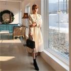 Lace-collar Textured Midi Dress Cream - One Size