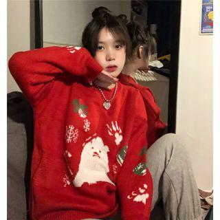 Christmas Print Round-neck Knit Sweater