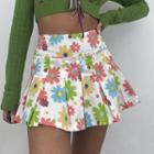 High Waist Flower Pattern Miniskirt