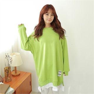 Lettering-patch Layer-hem Pullover Dress