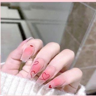 Heart Pointed Faux Nail Tips Y20 - Pink - One Size