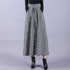 Plaid Tie-waist Midi A-line Skirt