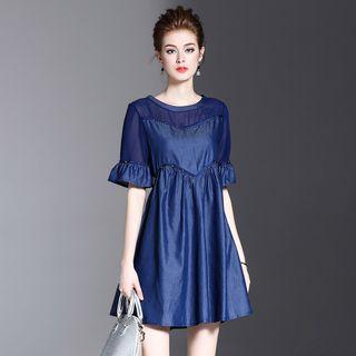 Short-sleeve Bell-sleeve Tie-waist Dress