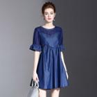 Short-sleeve Bell-sleeve Tie-waist Dress