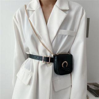 Croc Grain Chain Detail Belt Bag Black - One Size