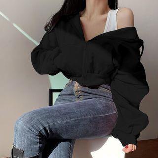 Long Sleeve Plain Zip-up Crop Jacket