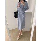 Plain Long-sleeve Asymmetric Shirt Dress