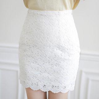 Scallop-hem Lace H-line Miniskirt