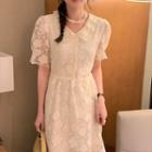 Elbow-sleeve Lace Maxi A-line Dress Almond - One Size