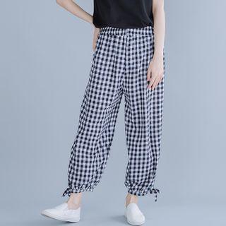 Plaid Harem Pants Gingham - Black & White - One Size