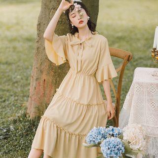 Bell-sleeve Tiered Midi A-line Dress