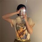 Short-sleeve Palm Tree Print T-shirt Beige - One Size
