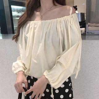Drawstring Off-shoulder 3/4-sleeve Blouse