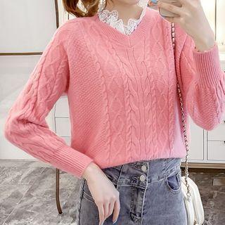 Lace Trim Cable Knit Top