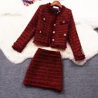 Set:single Breasted Tweed Blazer + Skirt