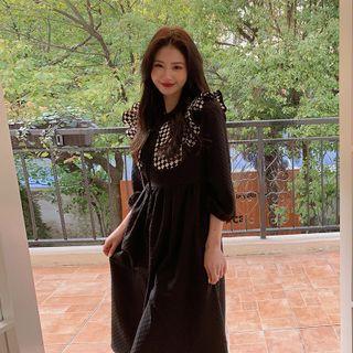 Puff-sleeve Plaid Skirt