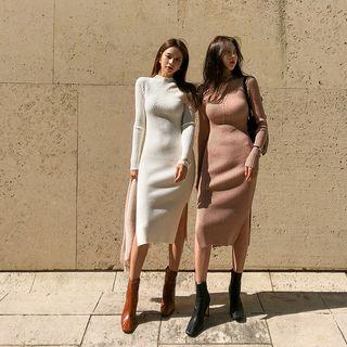 Mockneck Rib Knit Bodycon Dress