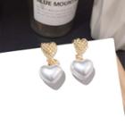 Heart Faux Pearl Drop Earring 1 Pair - Silver Pin - Gold - One Size