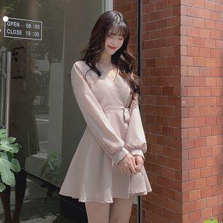 Tie-waist Long-sleeve A-line Mini Dress