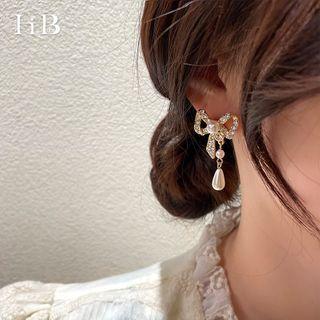 Ribbon Ear Stud 1 Pair - 925 Silver Needle - Gold - One Size