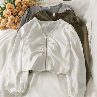 Ruched Zipper Crop Top