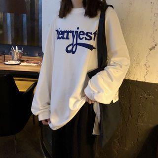 Letter Print Long-sleeve Pullover White - One Size