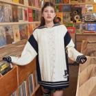 Sailor-collar Color-block Cable-knit Top Ivory - One Size