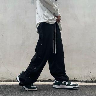 Drawstring Button-up Wide-leg Pants