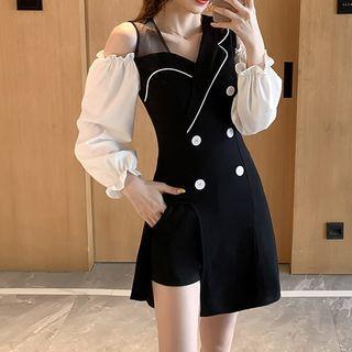 Cold-shoulder Double Breasted Slim-fit Dress