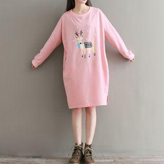 Deer Print Long-sleeve T-shirt Dress